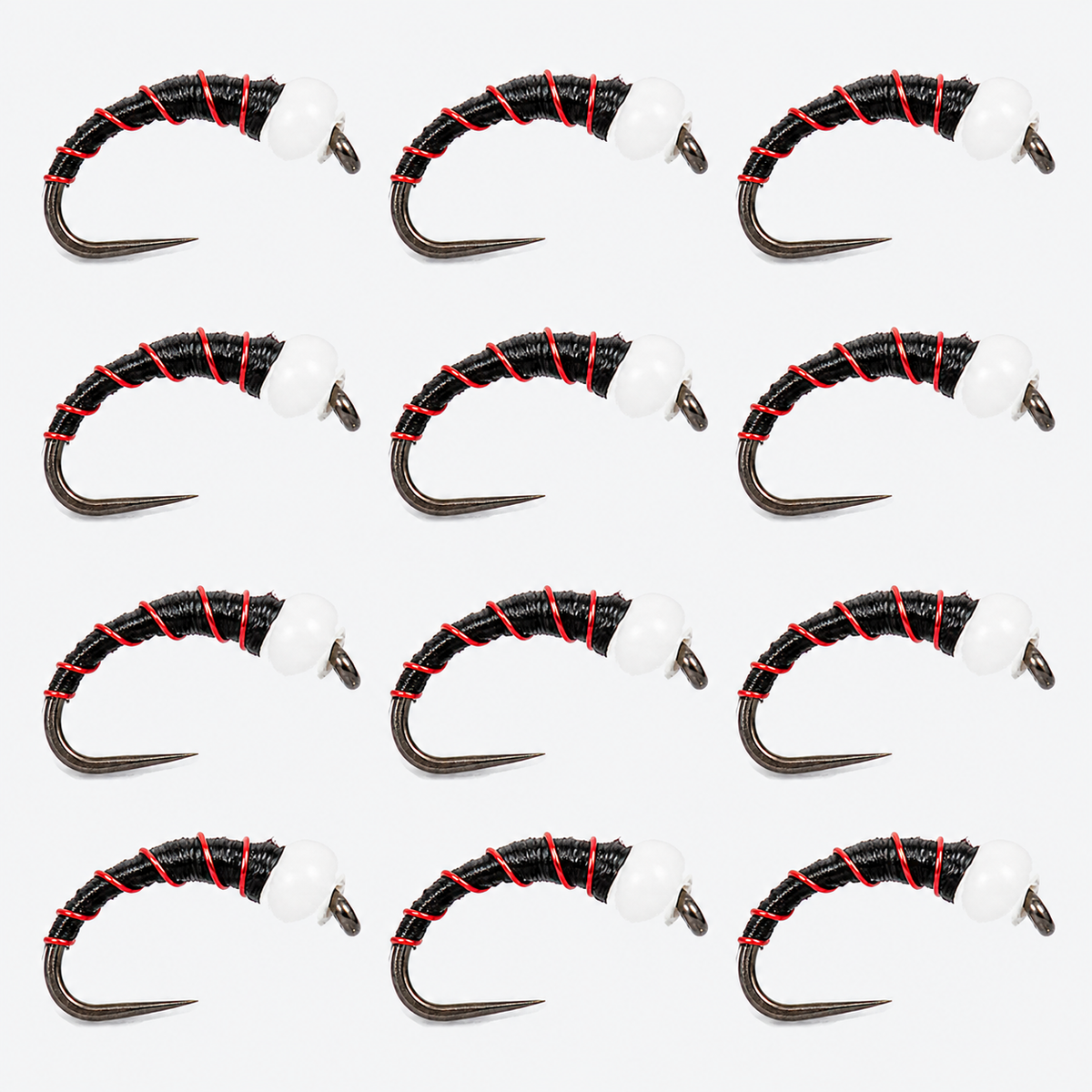 12-Pack Chironomid Assortment — pupa pattern, 12 flies in a full square grid