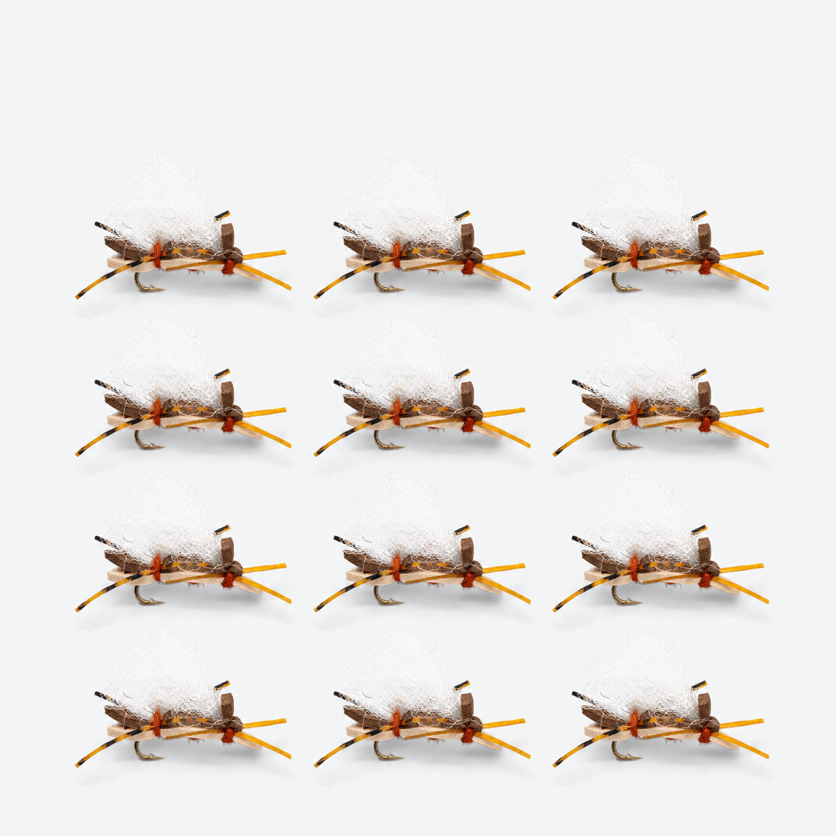 12 Pack Hopper Assortment — 12 flies, hopper chubby pack layout