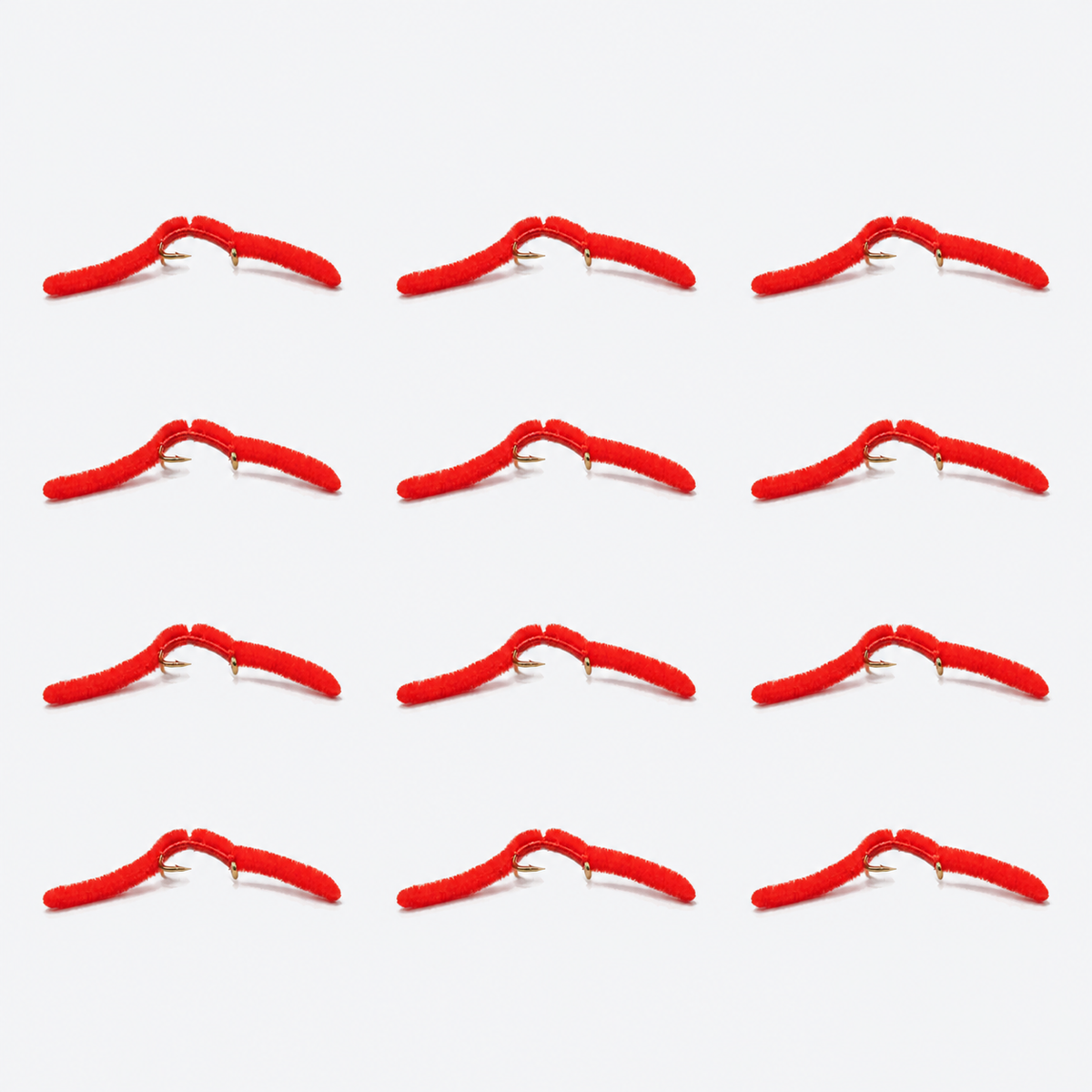 12 Pack San Juan Worm — 12 flies, sanjuan red pack layout