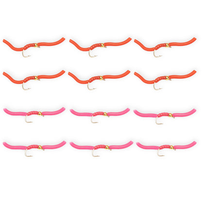12-Pack Squirmy Wormy Flies (Worm Imitations) for Trout