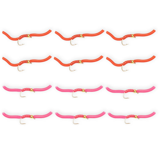 12-Pack Squirmy Wormy Flies (Worm Imitations) for Trout
