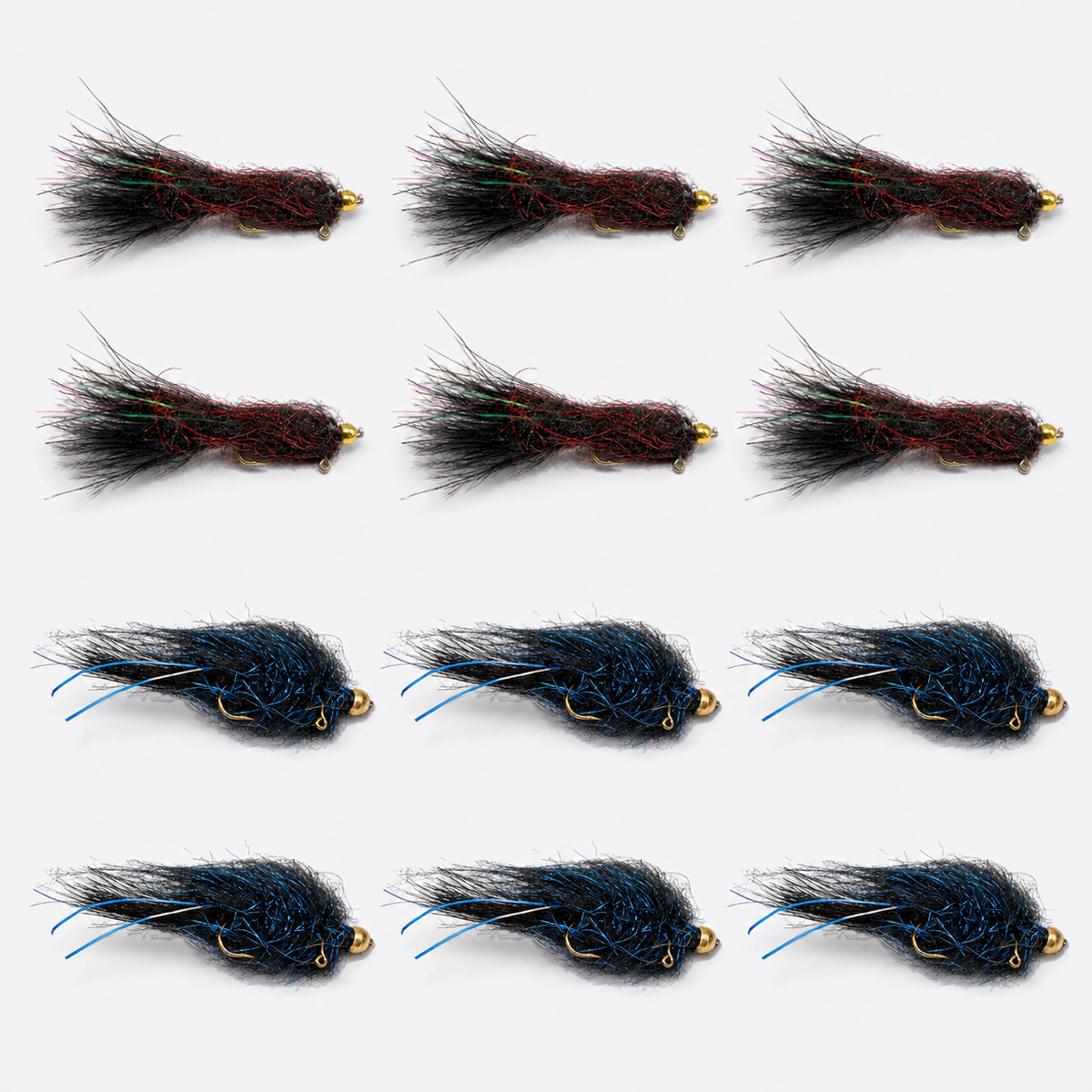 12 Pack Balanced Leech — 12 flies, balanced12 pack layout