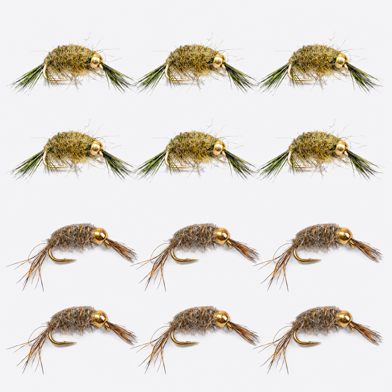 12 Pack Bead Head Scud — 12 flies, scud12 pack layout