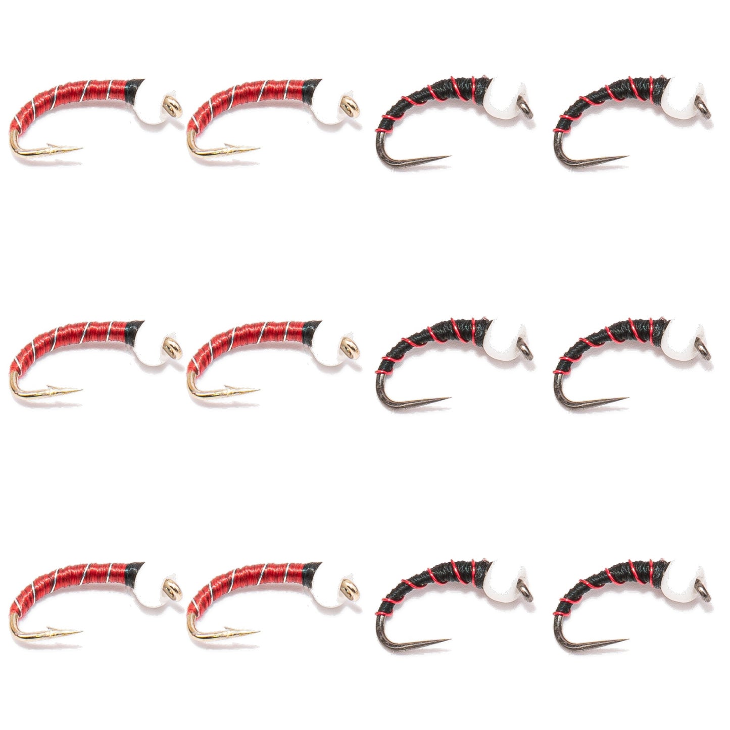 12-Pack Chironomid Mix - 6x6 size 12, six ice cream cone and six midge pupa