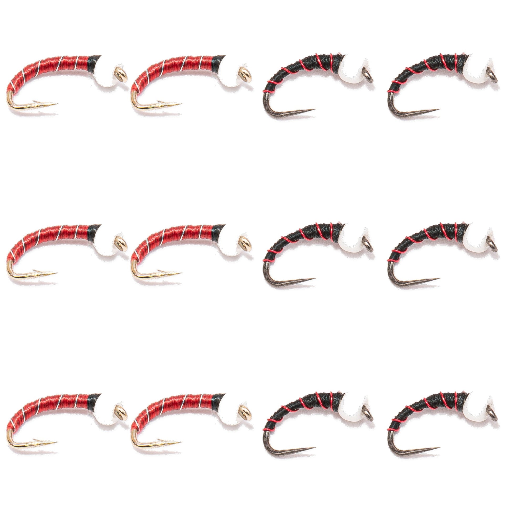 12-Pack Chironomid Mix - 6x6 size 12, six ice cream cone and six midge pupa