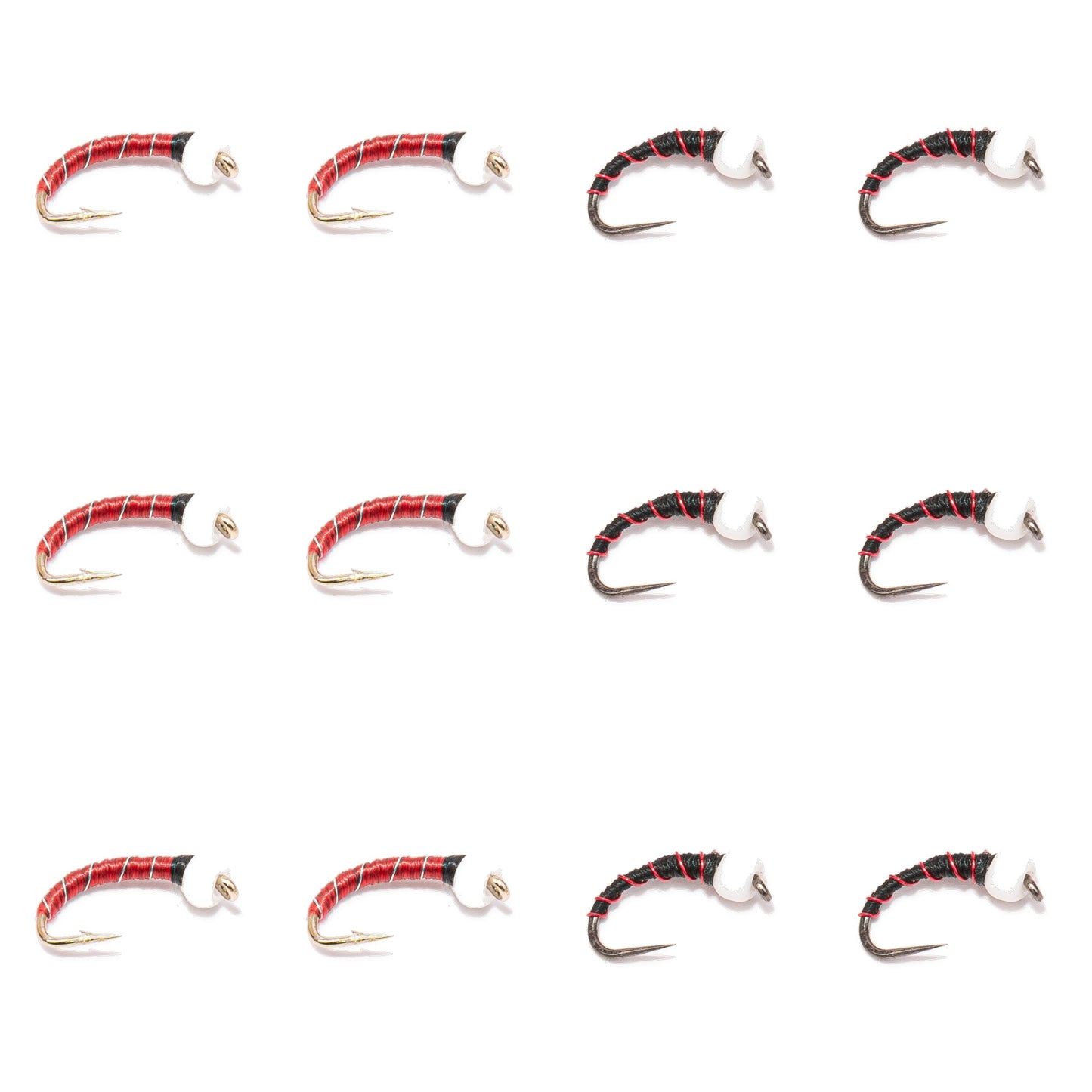 12-Pack Chironomid Mix - 6x6 size 14, six ice cream cone and six midge pupa