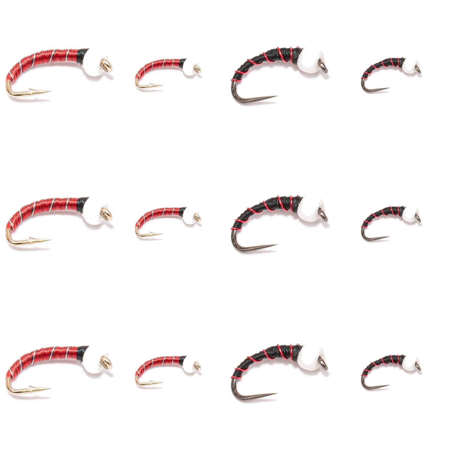 12-Pack Chironomid Mix - six ice cream cone and six midge pupa, two sizes