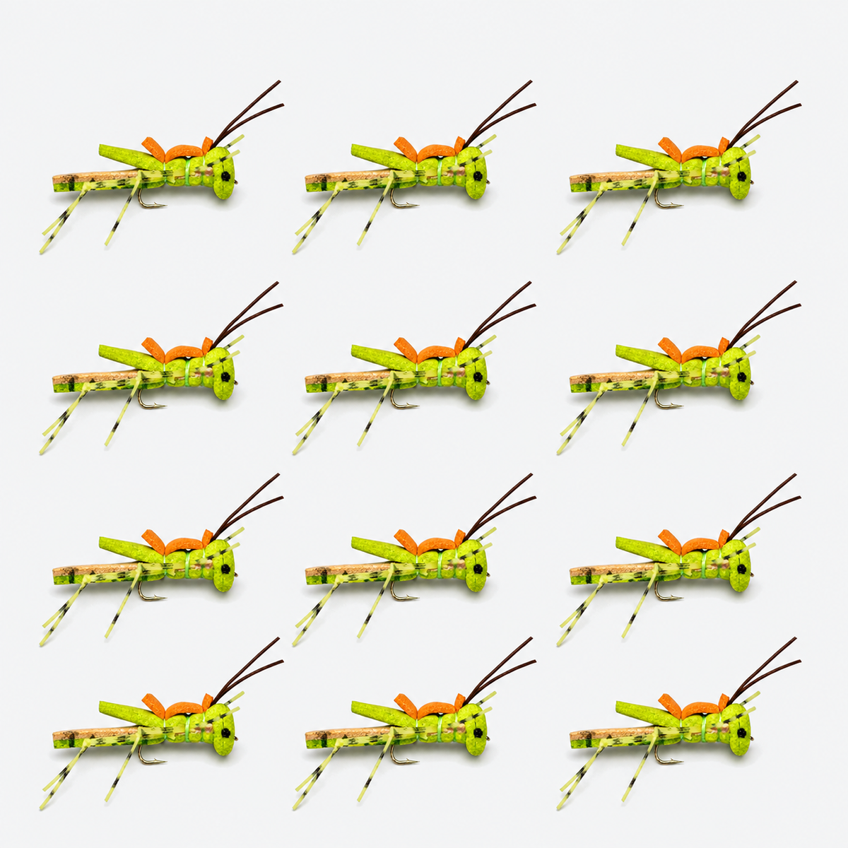 12 Pack Hopper Assortment — 12 flies, hopper morrish pack layout