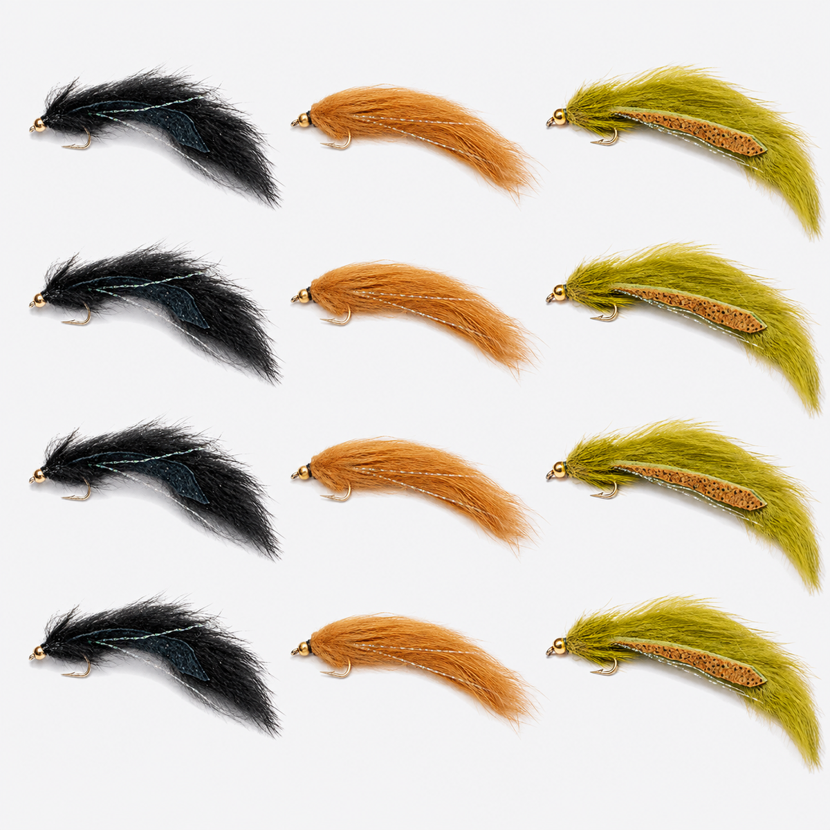12 Pack Pine Squirrel Leech — 12 flies, pine12 pack layout