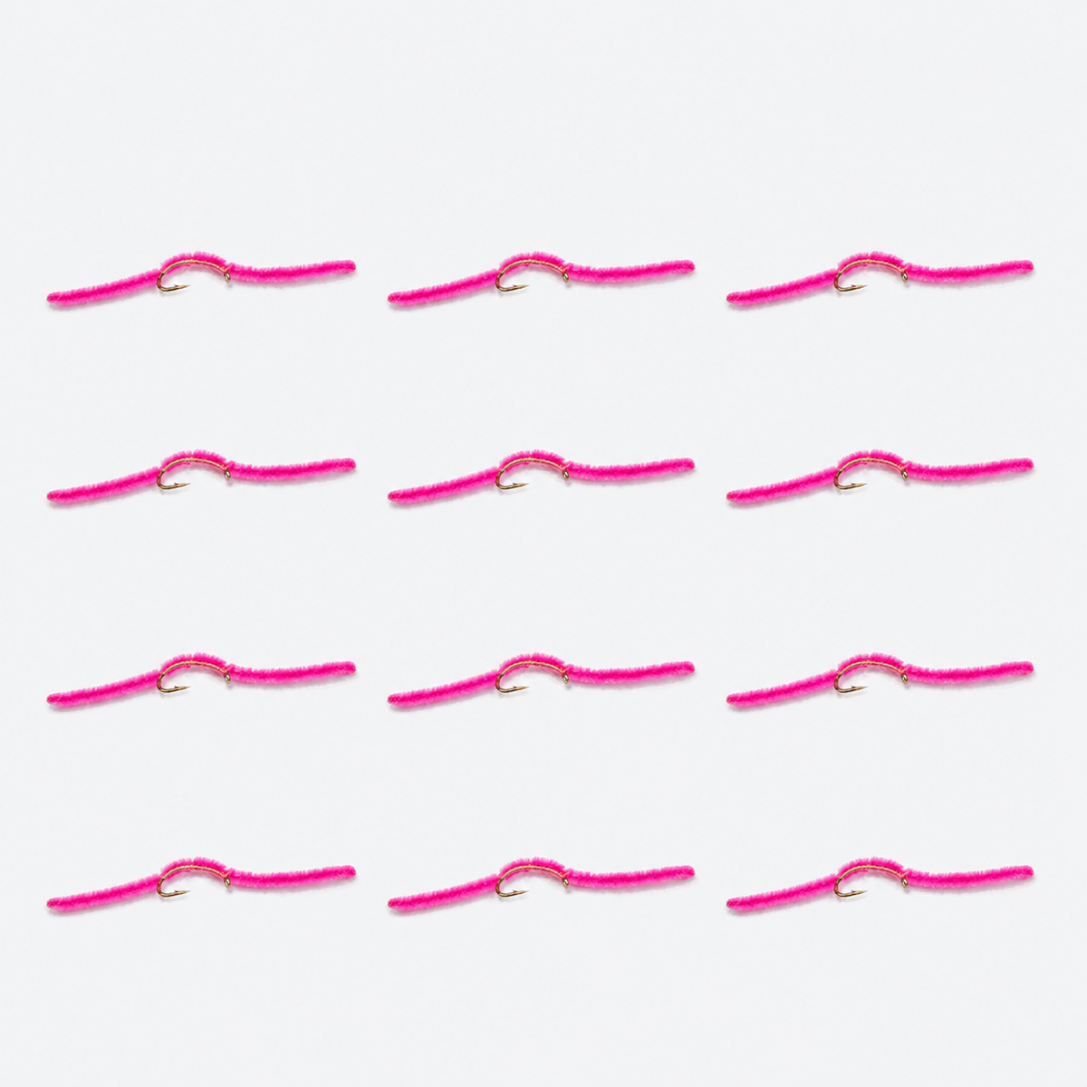 12 Pack San Juan Worm — 12 flies, sanjuan pink pack layout
