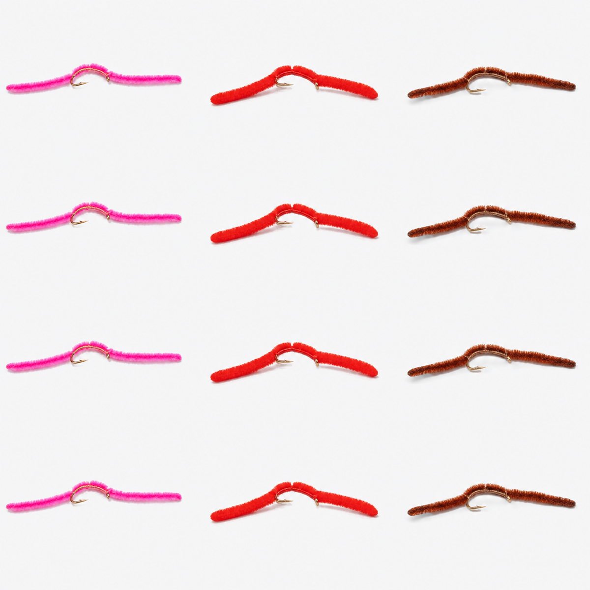 12 Pack San Juan Worm — 12 flies, sanjuan12 pack layout