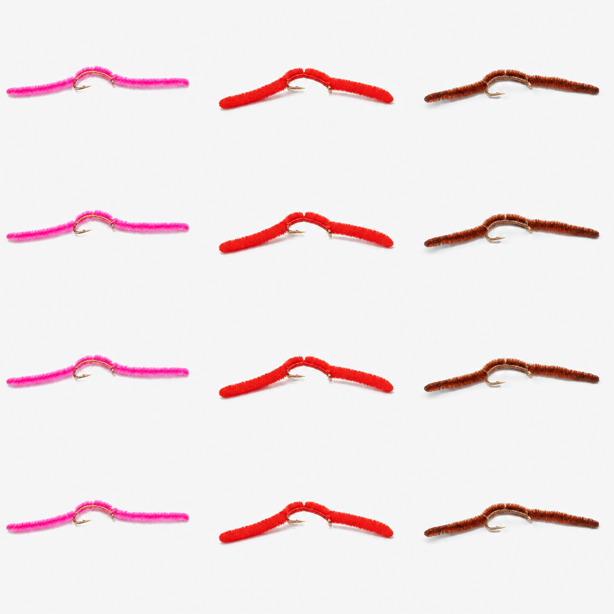 12 Pack San Juan Worm — 12 flies, sanjuan12 pack layout