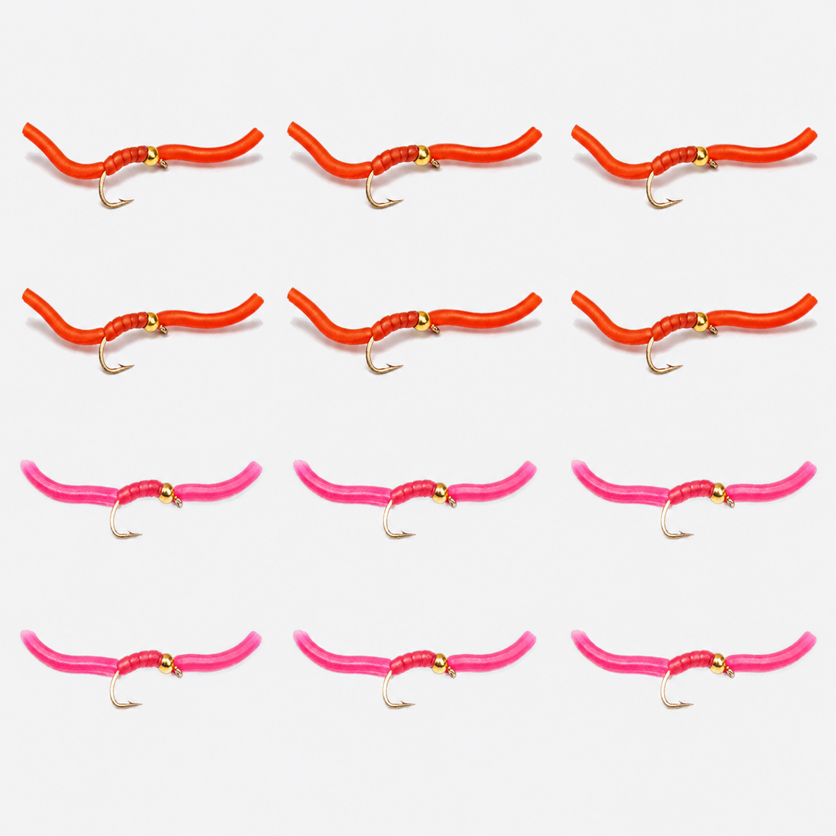 12 Pack Squirmy Worm — 12 flies, squirmy12 pack layout