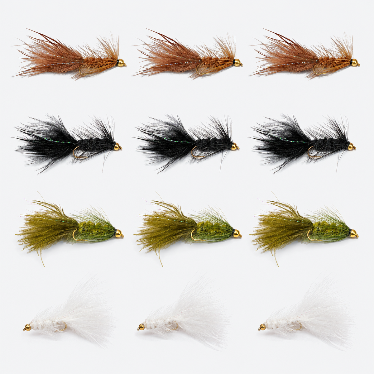 12 Pack Woolly Bugger — 12 flies, woolly12 pack layout