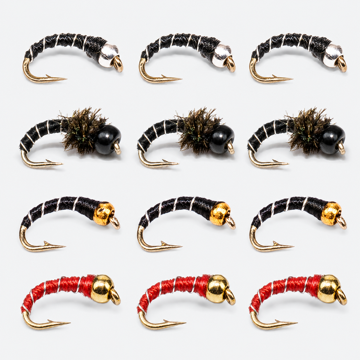 12 Pack Zebra Midge — 12 flies, zebra12 pack layout