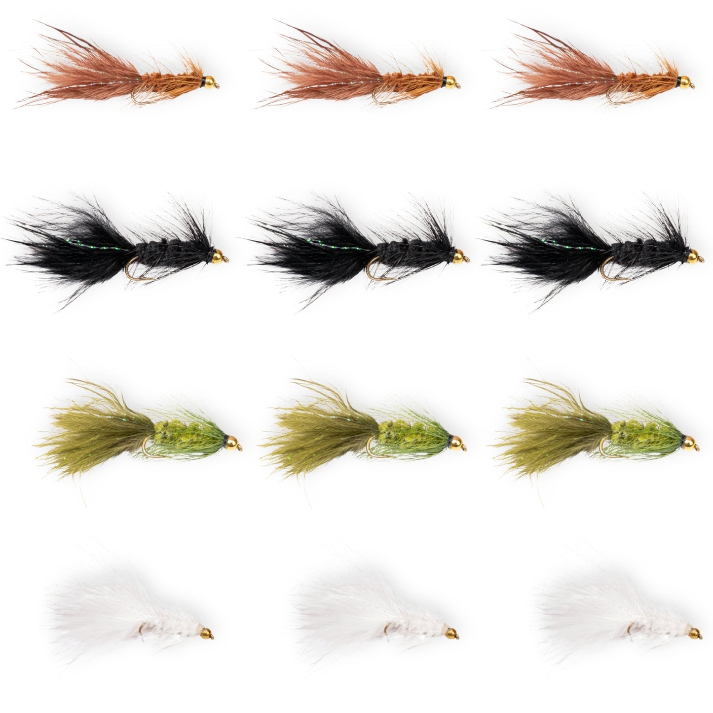 12-Pack Woolly Bugger Streamer Flies for Trout & Bass