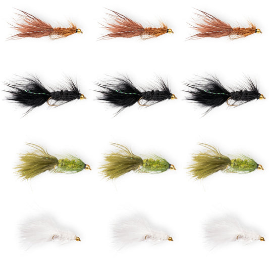 12-Pack Woolly Bugger Streamer Flies for Trout & Bass