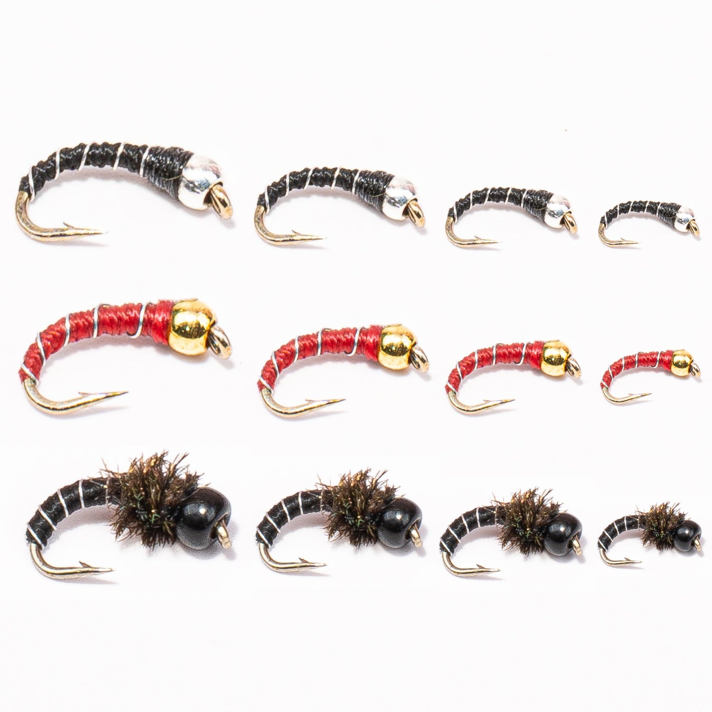 Zebra Midge 12 Pack – Red, Black, Silver/Black