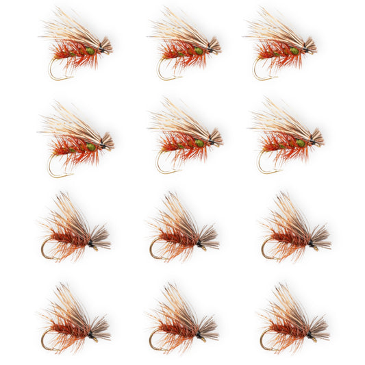 12-Pack Elk Hair Caddis Dry Flies (Multi-Size Set) for Trout