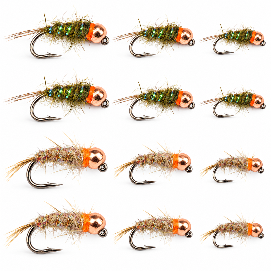 12-Pack Sexy Walt's Worm — assorted mix of six olive and six natural flies