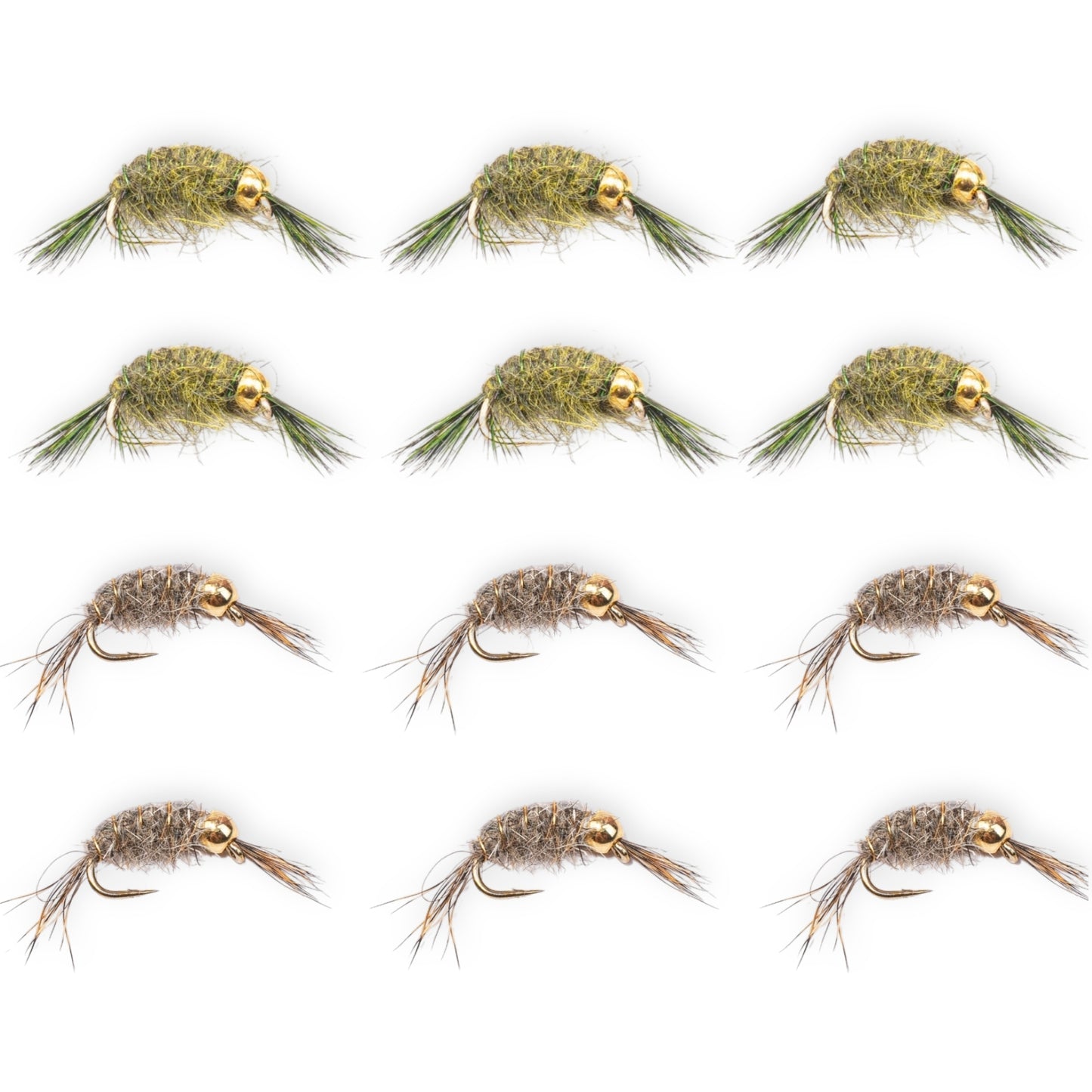 12-Pack Bead-Head Scud Nymph Flies for Trout