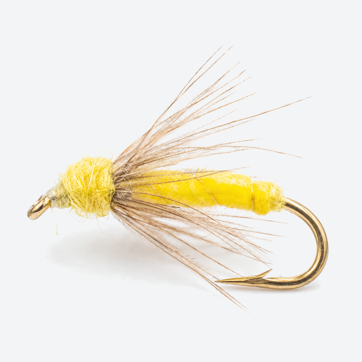 Cdc comparadun fly on a pale studio background