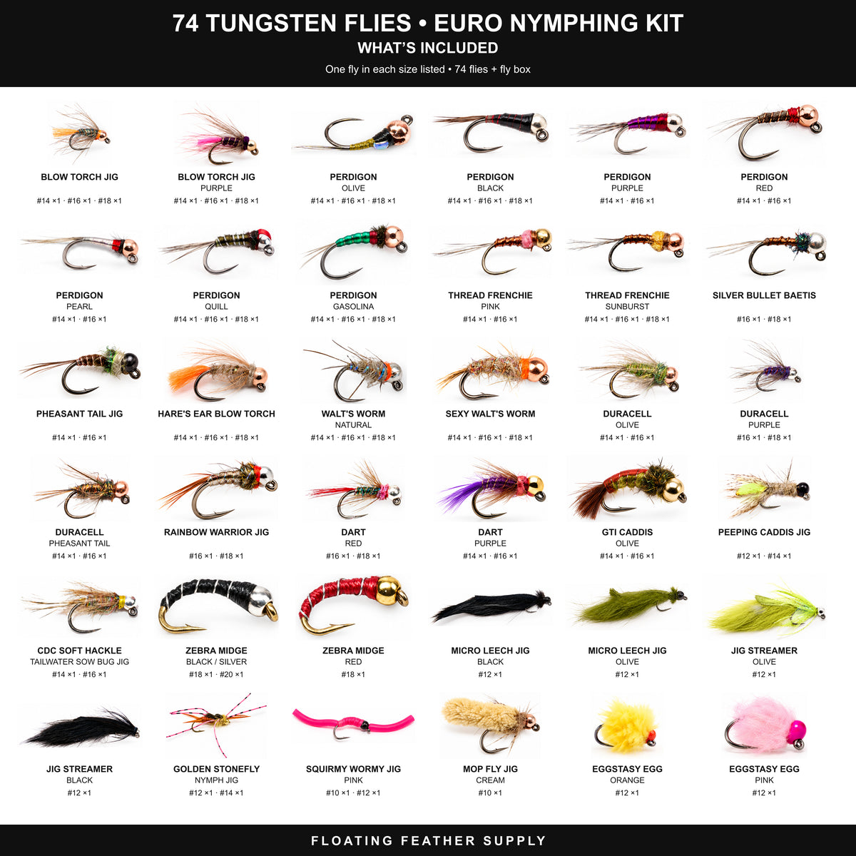 74 Tungsten Flies Euro Nymphing Kit with Fly Box