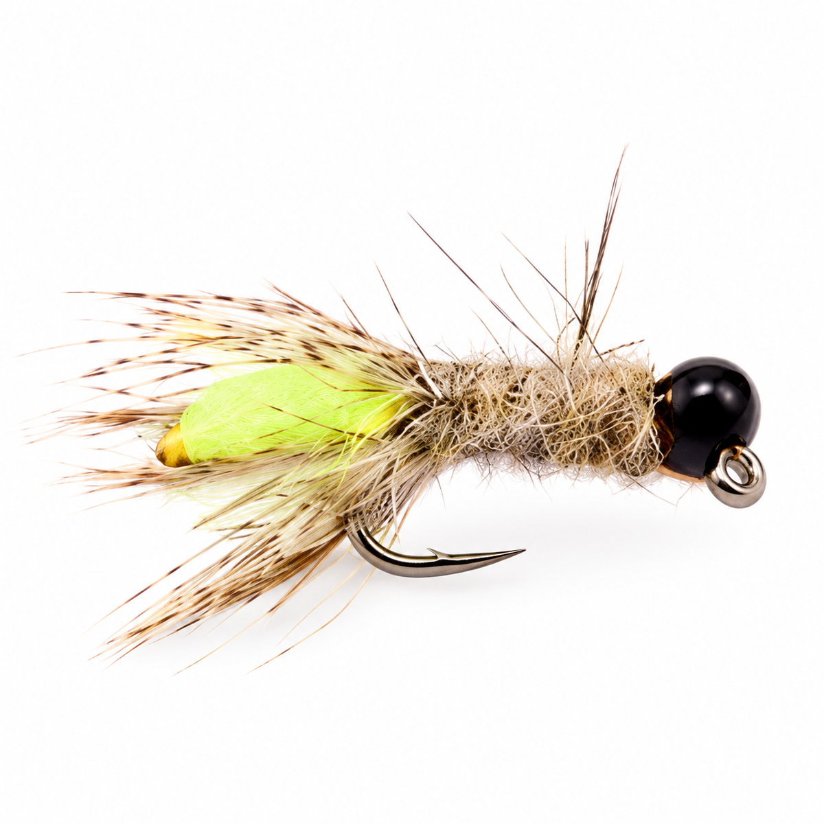 Peeping Caddis Tungsten Jig — Natural, single fishing fly