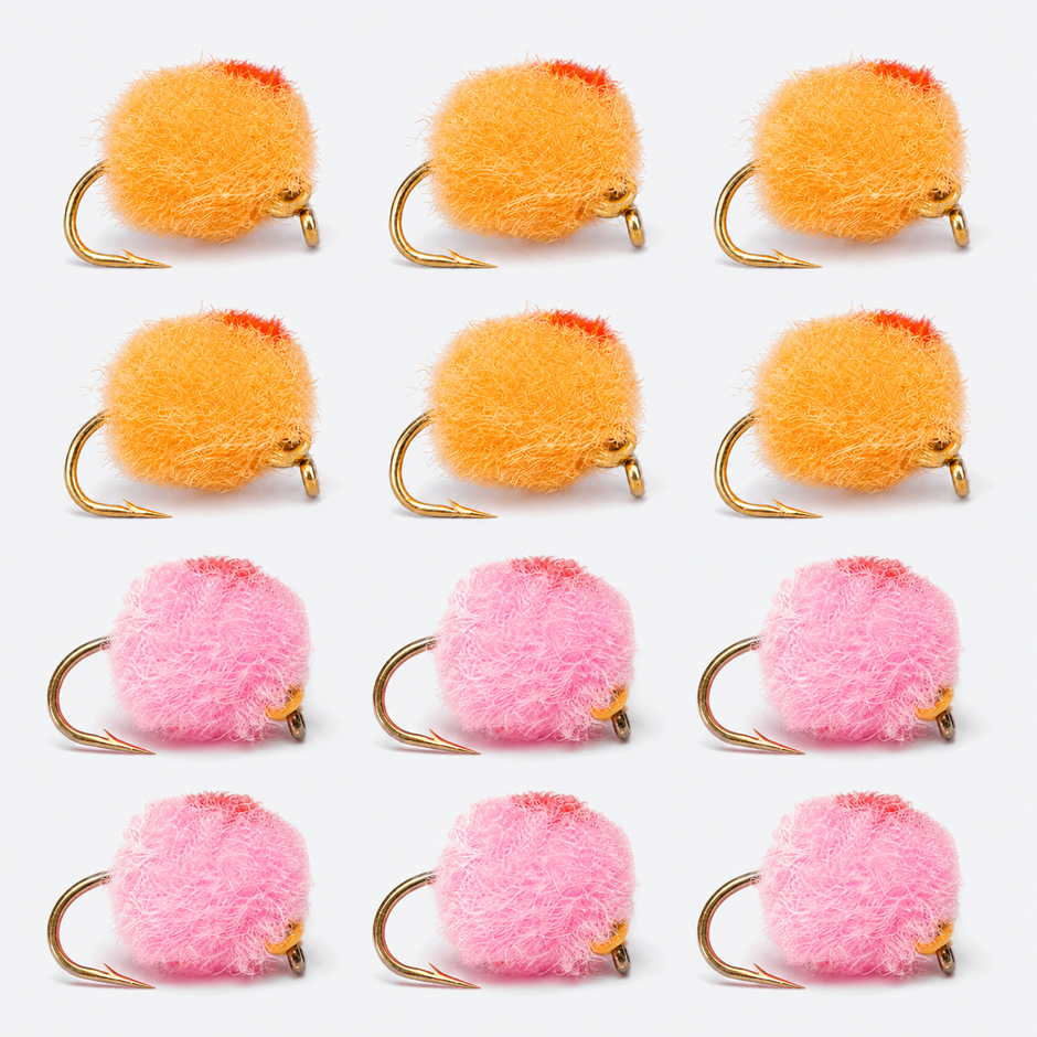 Glo Bug — 12 flies, glo12 pack layout