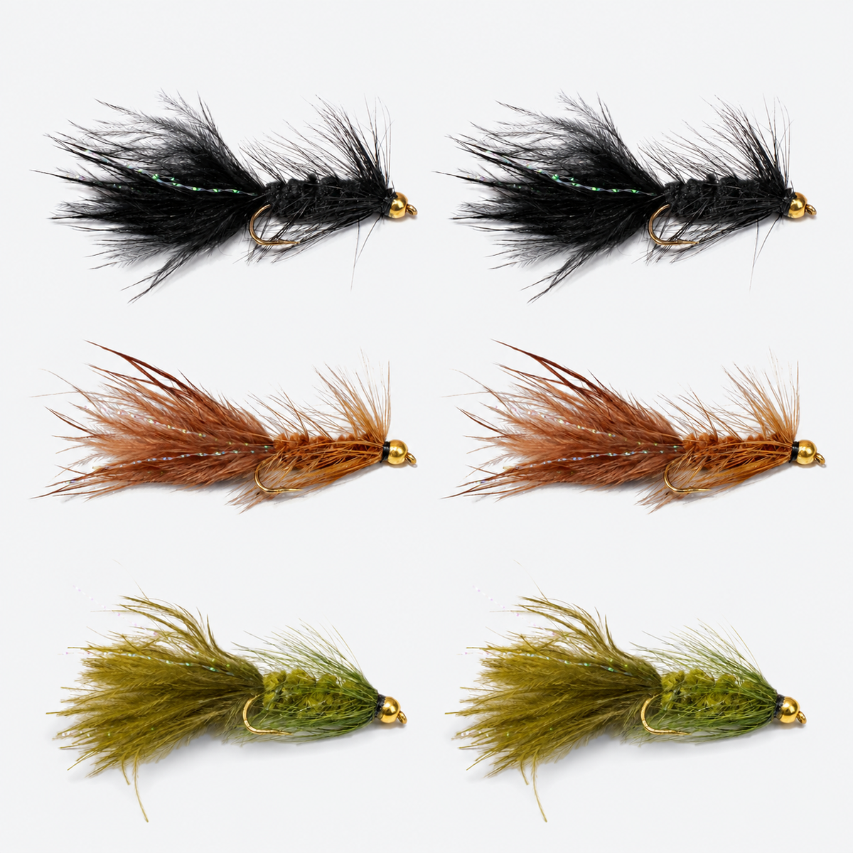Woolly Bugger Assortment — 6 flies, woolly6 pack layout