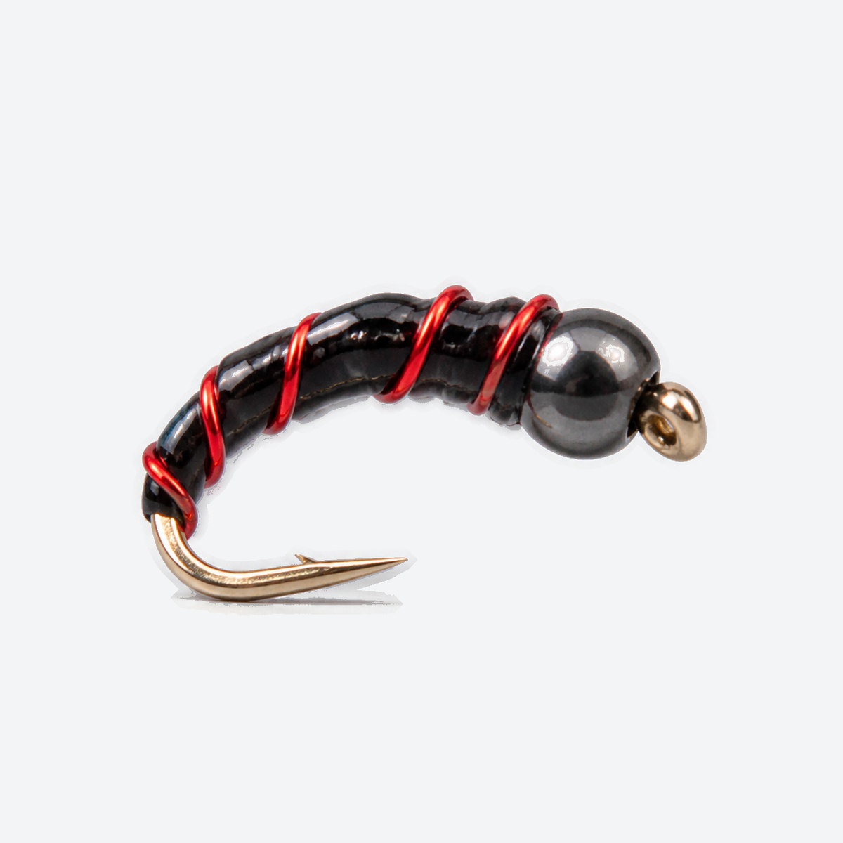 Zebra midge black mirage fly on a pale studio background
