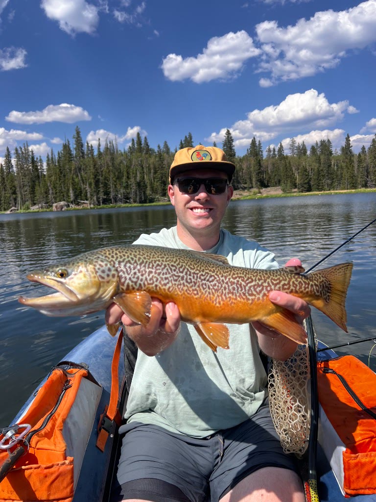 Tiger trout catch from a float tube
